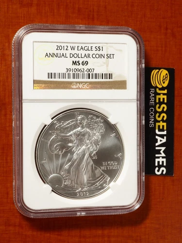 2012 W BURNISHED SILVER EAGLE NGC MS69 FROM ANNUAL DOLLAR COIN SET BROWN LABEL