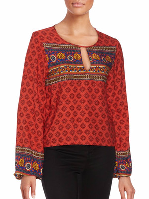 NWT MinkPink Blouse XS Boho Queen Top Key Hole Bishop Sl Tunic Shirt