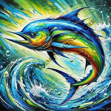 large game fish underwater inspired by the style of Mike Savlen #4 Reprint