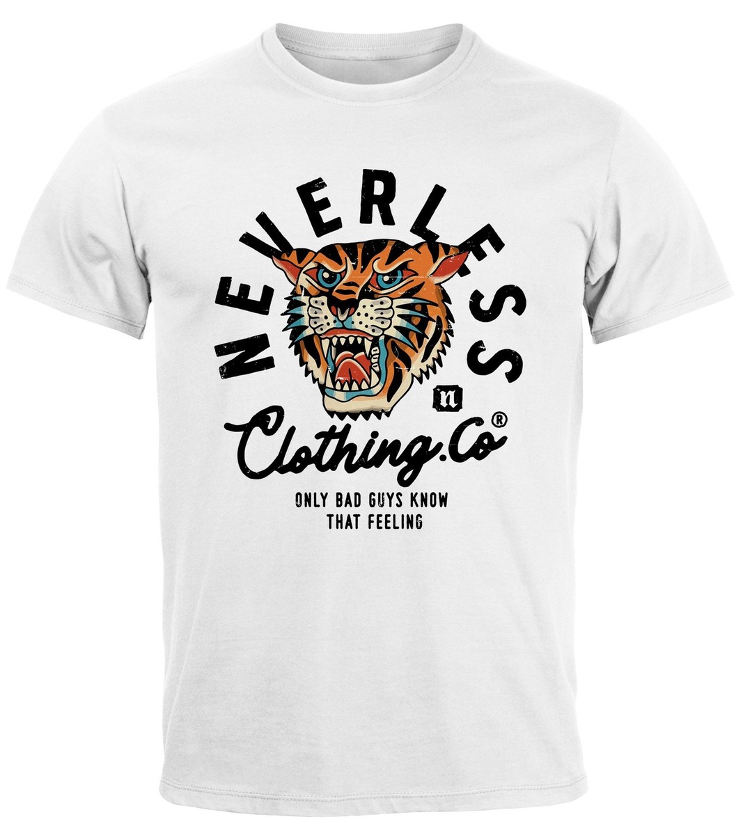 Neverless Herren T-Shirt Mit Tiger & 'Free Mind' Print – Slim Fit, 100% Baumwolle, Bis Größe 4XL