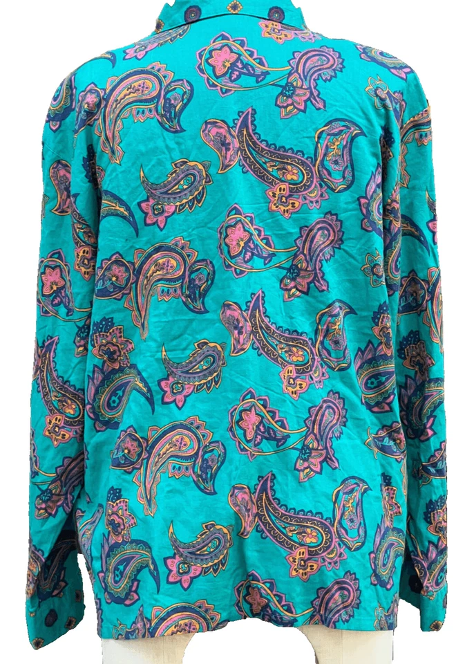 Combinations Vintage Button Up Teal Paisley Blouse L - Image 4 of 4