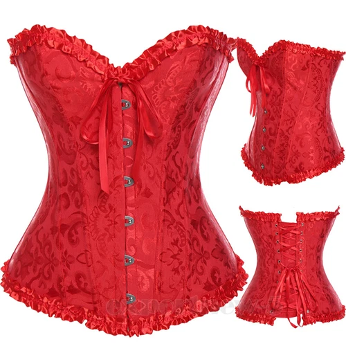 Women Plus Size Bridal Lingerie Lace up Satin Boned Corset + G-string Size 6-24 - Picture 6 of 34