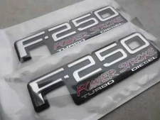 2 NEW (PAIR) SET CUSTOM 94-98 OBS F250 POWERSTROKE TURBO DIESEL FENDER BADGES