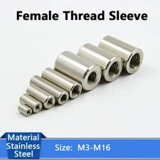 304 Stainless Steel Female Thread Round Sleeve Rod Bar Stud Connector Nut M3-M16