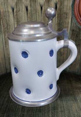 Vintage 4 lbs. Lidded Beer Stein - Made in West Germany - Hand Painted Polkadots