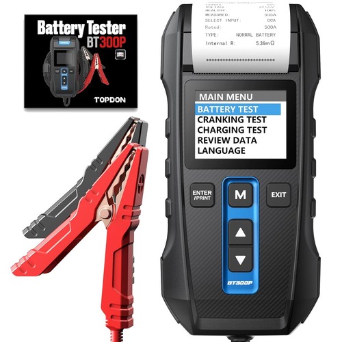 Car Battery & Alternator Tester 12V/24V 100-2000CCA, BT300P Printer Included