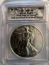 2019 AMERICAN SILVER EAGLE. ICG MS-70 FIRST DAY OF ISSUE. 