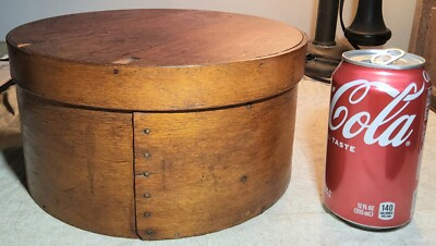 1800's ANTIQUE PRIMITIVE CIRCULAR ALL-WOODEN BOX CONTAINER WITH