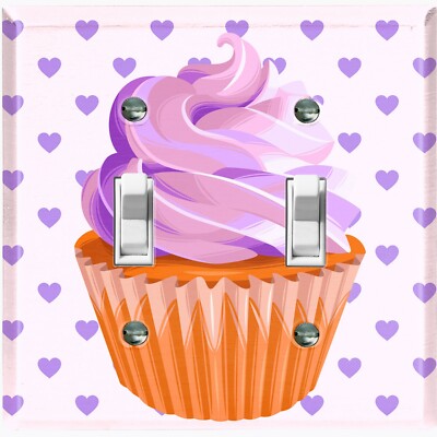 Metal Light Switch Cover Wall Plate For Kitchen Cupcake Hearts Purple CAK035