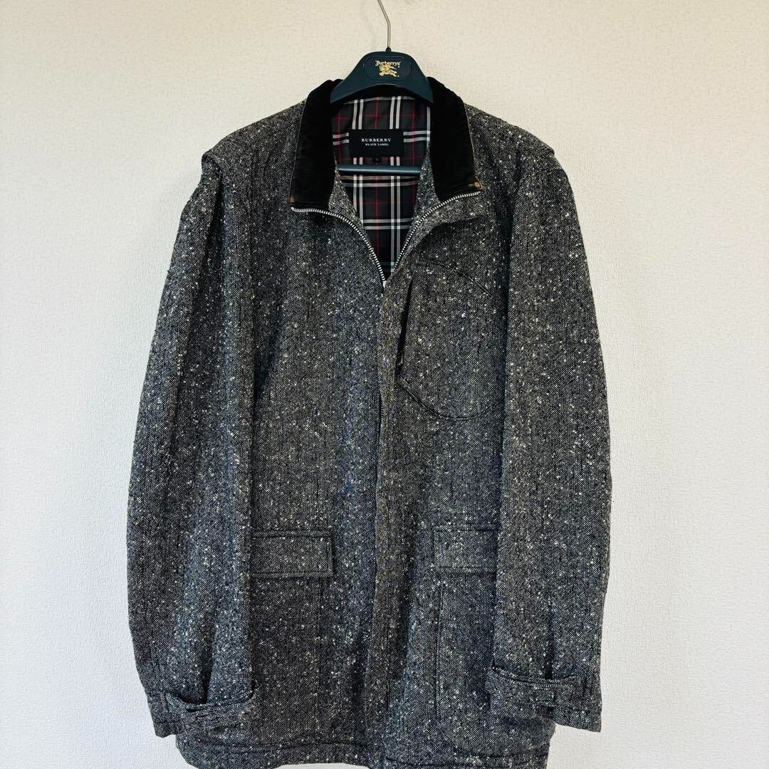 Burberry Black Label Tweed Coat Blouson Jacket Wool Nova Check Men Size L Used