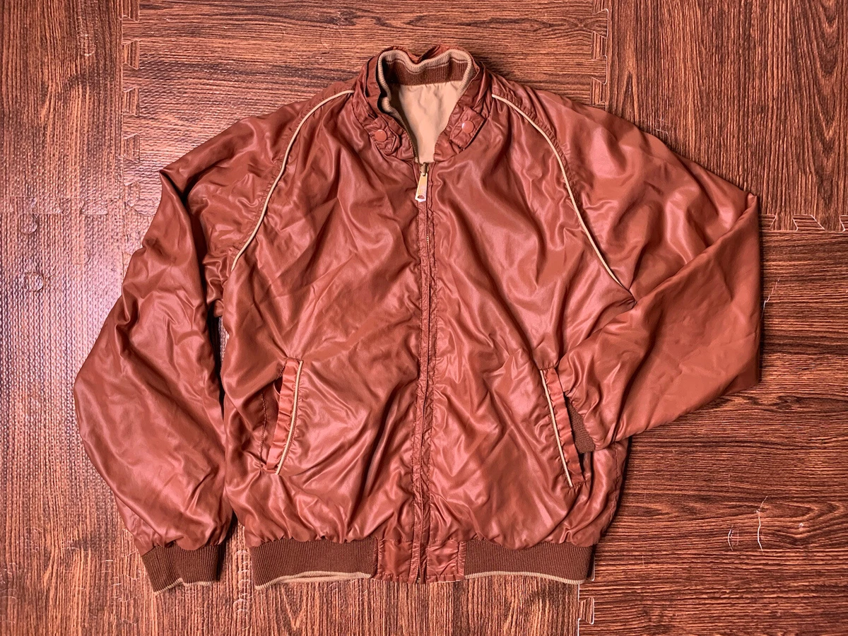 Vintage 70s Inspired MOD Blank Bomber Jacket L Brown Beige Trim