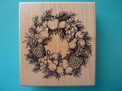 Fruit Wreath, Large K-1883 PSX Rubber Stamp Pineapple Pear Lemon Grapes Apples