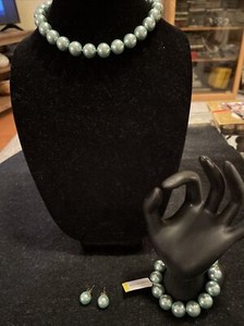 NWT Charter Club matching Faux Blue Pearl Jewelry Lot - Necklace, Bracelet 