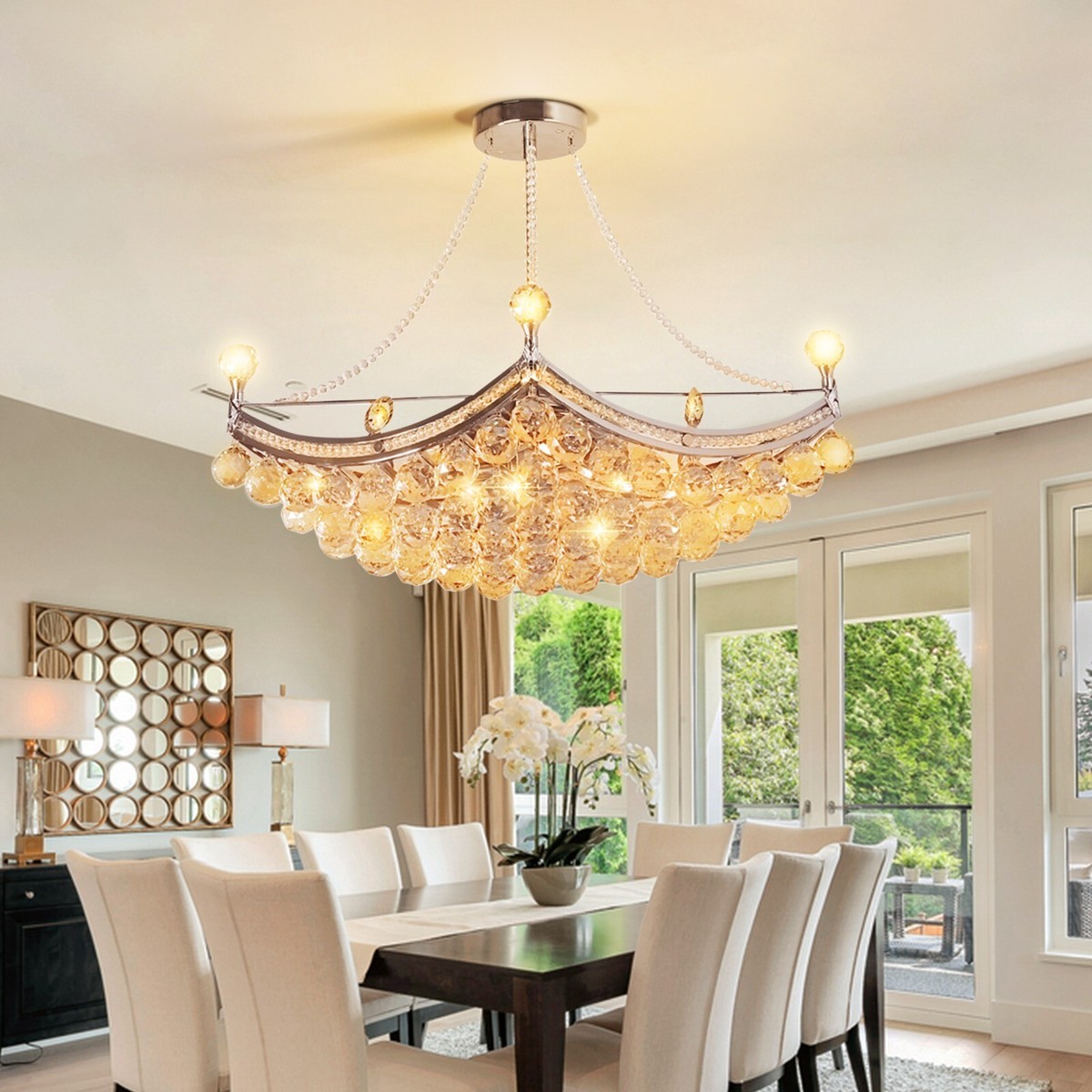 Chrome Silver Crystal Ceiling Chandelier 8-Light Crystal Pendant