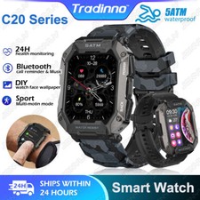 Military Smart Watch for Men Blood Oxygen Heart Rate Monitor Fitness Tracke 2024