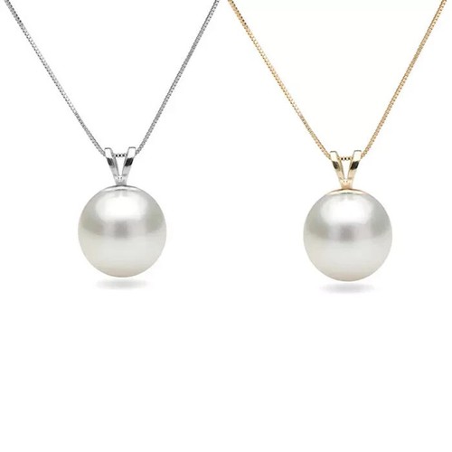 14k Yellow or White Gold Genuine Solitaire Pearl Pendant Rope Chain Necklace - Picture 6 of 6
