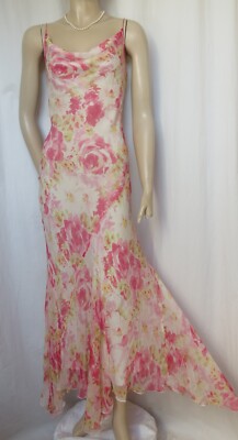 Seidenkleid 38 creme rosa Hochzeit bodenlang Seide Monsoon Kleid Abiball Rosen