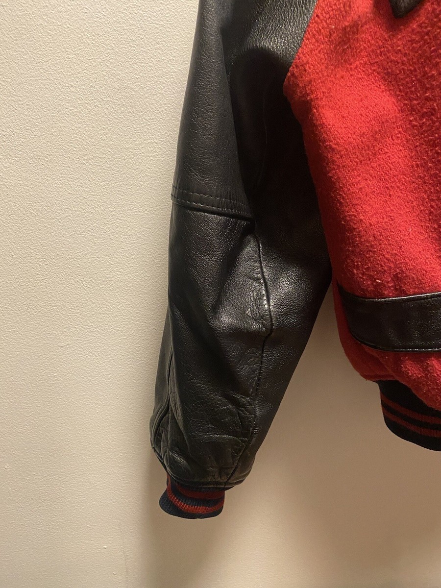 vintage 90s avirex leather varsity jacket black red sz small vintage 90s avirex leather varsity jacket black red sz small