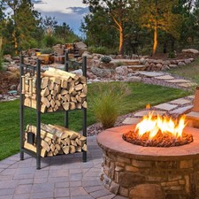 2 Tier Fireplace Log Holder With 4 Hooks Indoor Heavy Duty Wood Firewood Rack