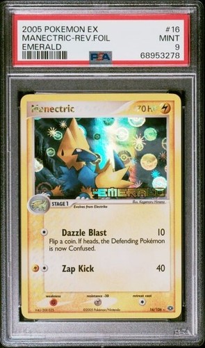 PSA 9 Mint Manectric Reverse Holo 2005 Pokemon EX Emerald #16