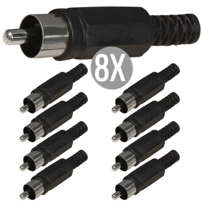 8x Cinch Stecker Schwarz zum Löten mit Knickschutz RCA Audiostecker Chinch