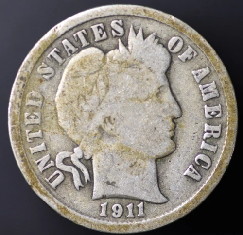 1911-P Barber Dime TONED VG 90% Silver (#6329)