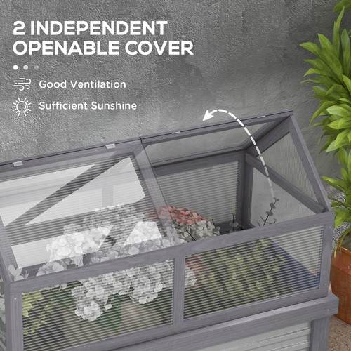 4x2ft Raised Garden Flower Bed with Mini Greenhouse Wooden Cold Frame Planter - Picture 6 of 11