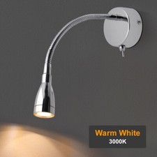 Image of LED Bedside Reading Light Wall Mounted Switched Flexible Arm Light Chrome