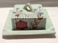 Vtg E Radford Cheese Butter Dish Keeper Ceramic Hand Painted England