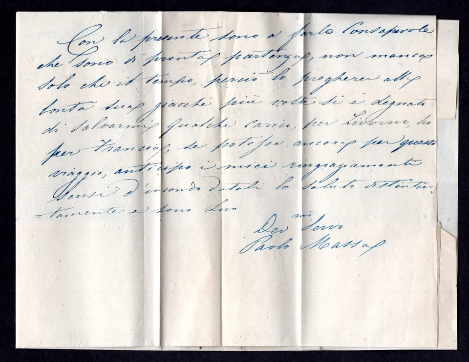 ITALY TUSCANY 1857 "LIVORNO" DATED MAY 22, 1857 ON FOLDED LETTER FRANKED SC. #15 - Image 3 of 3