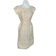 Vintage 50s 60s Tea Dress Champagne Gold Brocade Tinsel Wiggle Cocktail