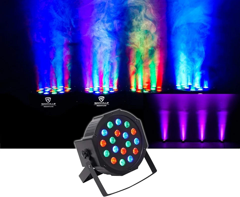 Rockville RockPAR50 18W LED RGB Par Can Wash Light with DMX, Black - Image 2 of 4
