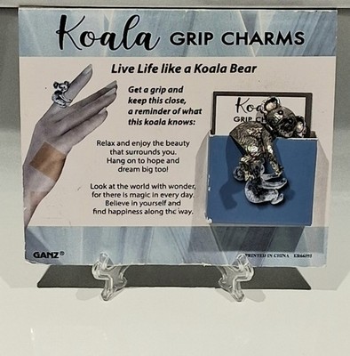 Koala Grip Charm Pocket Token Metal Figurine with Display and Card, Ganz Koala 
