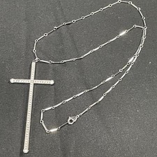 Vintage Silver Cross Necklace with Rhinestones, 50cm, Antique Condition