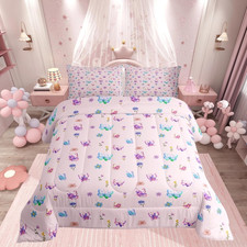 Butterfly Floral Twin Comforter Set for Kids - Soft Breathable Bedding