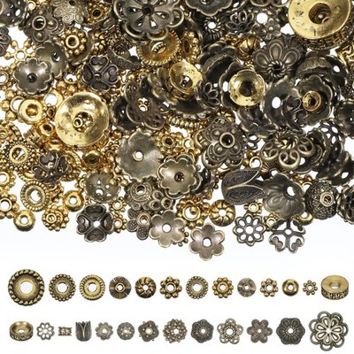 400 PCS Bead Cap Findings, Flower Spacer Beads, Tibetan Daisy Metal Alloy Jew...