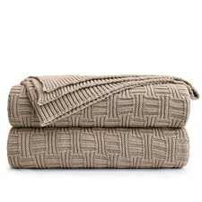 Khaki Cotton Knit Throw Blanket for Couch Sofa Bed - Home Decorative Soft Coz...
