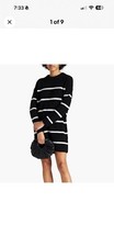 EUC Alice & Olivia 100% Cashmere Sweater Dress Sz M Black White Small Hole