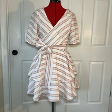Lulus Short Flutter Sleeve Wrap Tiered Ruffled Mini Dress Womens Size Small