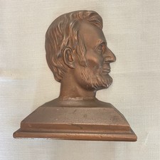 Vintage Solid Brass/Bronze Abe Lincoln Profile Bookend, 7.7 Pounds Heavy