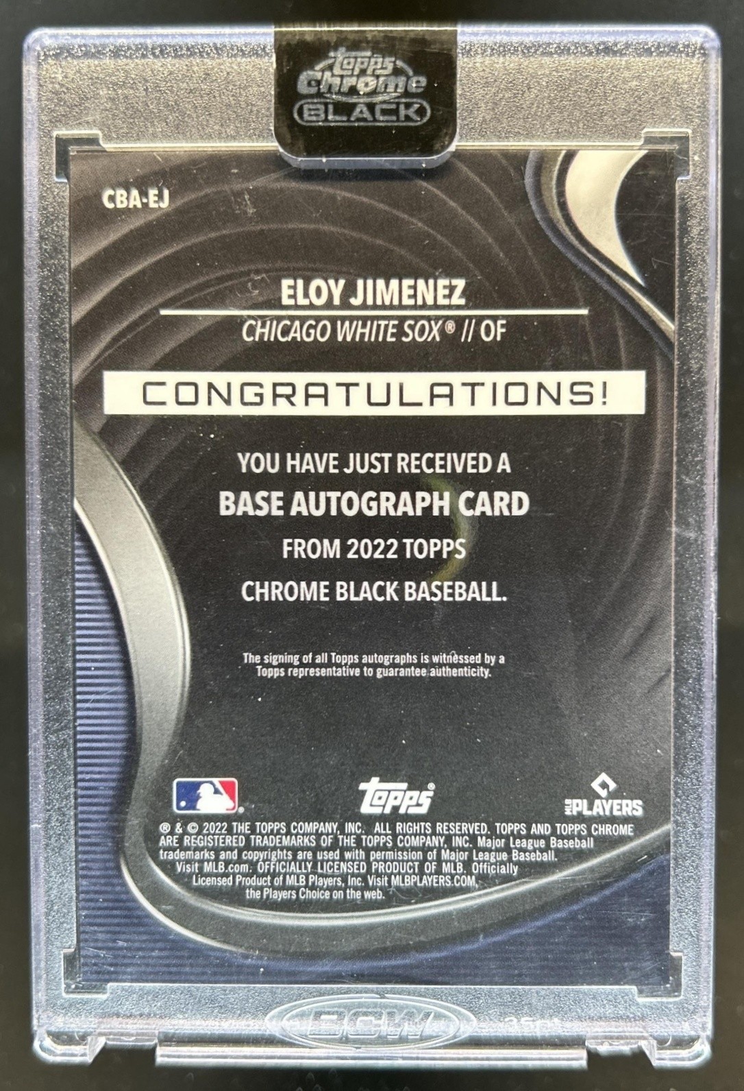 2022 Topps Chrome Black Eloy Jimenez Auto Gold Mini Diamond Refractor #/50 view 2