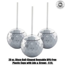 20 oz. Disco Ball-Shaped Reusable BPA-Free Plastic Cups with Lids  Straws - 6 C
