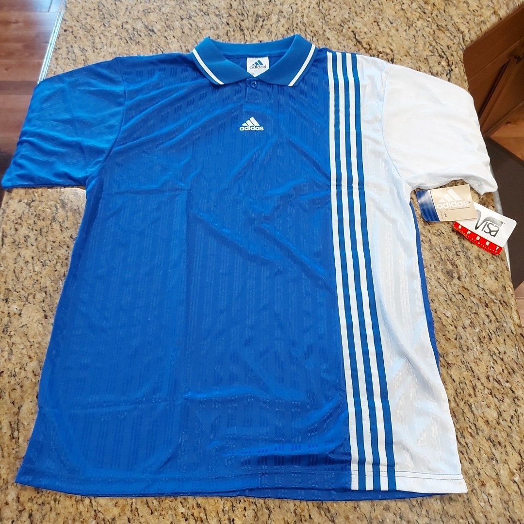Vtg 90s Adidas Men's Soccer Jersey/Shirt Three Stripes Logo Size XL NWT Cobalt