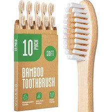 Eco-Friendly Bamboo Toothbrush 10 Pack Soft Bristles Natural Wooden