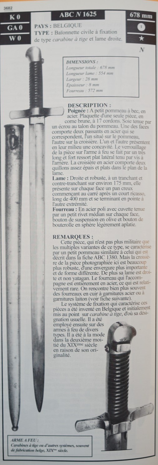 977, Belgium 19th Century Hunting Carbine 680mm Sword Bayonet