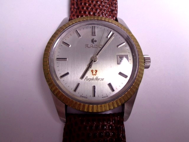 Rado Purple Horse Mens Watch Silver Dial Hand Winding Date Calendar Leather