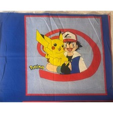 Nintendo Pokemon Fabric Panel Vintage 33.5x41.5 Blue Ash Pikachu Squirtle 1998