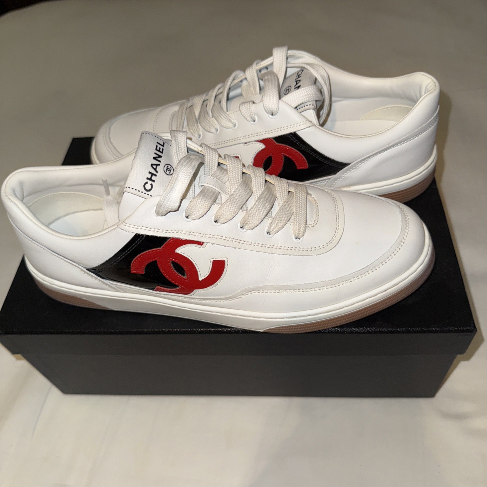 Chanel 24S Red And Black Patent Leather Sneakers 42