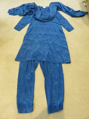 PURE SILK 3 PC LUXURY OUTFIT DRESS TROUSERS SHAWL ASIAN SALWAR SUIT * XXL SILK - Image 1 of 4