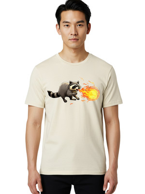 Raccoon-Breathing-Fire-8 Mens Graphic Tee, 100% Cotton, Casual Summer Wear